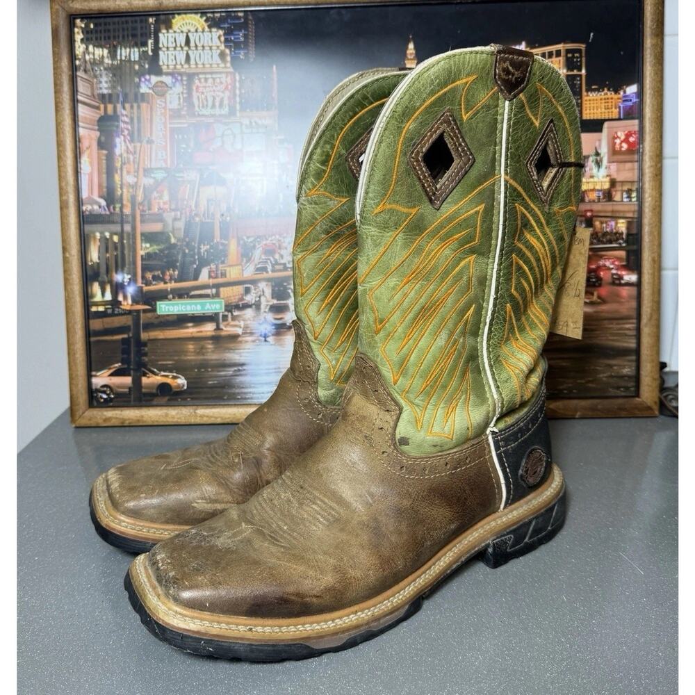 Justin Hybred WK4970 Green Grass Square Toe Wellington EH Work Boots Men’s 8.5D